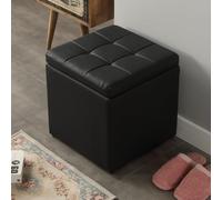 MUMUXIAO Ottomane de rangement carrée rembourrée avec petit tabouret cube pour salon, entrée, repose-pieds touffeté en similicuir avec couvercle à charnière (noir)