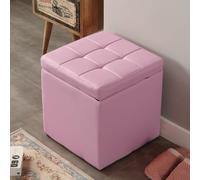 MUMUXIAO Ottomane de rangement carrée rembourrée avec petit tabouret cube pour salon, entrée, repose-pieds touffeté en similicuir avec couvercle à charnière (rose)