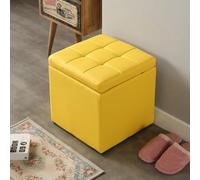 MUMUXIAO Ottomane de rangement carrée rembourrée avec petit tabouret cube pour salon, entrée, repose-pieds touffeté en similicuir avec couvercle à charnière (jaune)