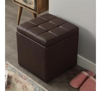 MUMUXIAO Ottomane de rangement carrée rembourrée avec petit tabouret cube pour salon, entrée, repose-pieds touffeté en similicuir avec couvercle à charnière (marron)
