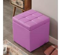 MUMUXIAO Ottomane de rangement carrée rembourrée avec petit tabouret cube rembourré pour salon, entrée, repose-pieds touffeté en similicuir avec couvercle à charnière (violet)