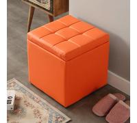 MUMUXIAO Ottomane de rangement carrée rembourrée avec petit tabouret cube rembourré pour salon, entrée, repose-pieds touffeté en similicuir avec couvercle à charnière (orange)