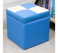 MUMUXIAO Ottomane rembourrée avec rangement, repose-pieds de luxe avec siège rembourré pour salon, chambre à coucher, petit cube de rangement en similicuir avec couvercle à charnière (bleu-blanc)