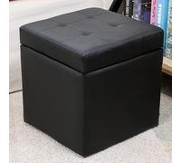 MUMUXIAO Ottomane rembourrée avec rangement, repose-pieds de luxe, siège rembourré pour salon, chambre à coucher, petit cube de rangement en similicuir avec couvercle à charnière (noir)