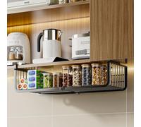 MUMUXIAO Panier de rangement extensible sous étagère, paniers suspendus robustes sous une étagère pour garde-manger, cuisine, comptoir en métal, économiseur d'espace de rangement (noir)