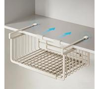 MUMUXIAO Panier de rangement sous étagère, panier suspendu extensible robuste pour garde-manger, placard de cuisine, organiseur de rangement en métal peu encombrant (blanc)