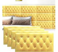 MUMUXIAO Panneau mural autocollant 3D anti-collision pour chambre à coucher - 70 x 35 cm - Protection de tête de lit - Panneaux muraux rembourrés (jaune, 4)