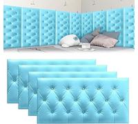 MUMUXIAO Panneau mural autocollant 3D anti-collision pour chambre à coucher - 70 x 35 cm - Protection de tête de lit - Panneaux muraux rembourrés (bleu, 4)