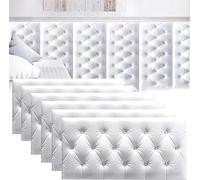 MUMUXIAO Panneau mural autocollant 3D anti-collision pour chambre à coucher - 70 x 35 cm - Protection de tête de lit - Panneaux muraux rembourrés (blanc, 6)