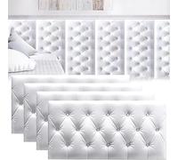 MUMUXIAO Panneau mural autocollant 3D anti-collision pour chambre à coucher - 70 x 35 cm - Protection de tête de lit - Panneaux muraux rembourrés (blanc, 4)