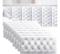 MUMUXIAO Panneau mural autocollant 3D anti-collision pour chambre à coucher - 70 x 35 cm - Protection de tête de lit - Panneaux muraux rembourrés (blanc, 8)