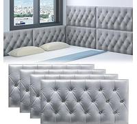 MUMUXIAO Panneau mural autocollant 3D anti-collision pour chambre à coucher - 70 x 35 cm - Protection de tête de lit - Panneaux muraux rembourrés (gris, 4)