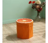MUMUXIAO Pouf de rangement créatif, coffre à jouets rembourré, repose-pieds pliable, siège rond rembourré avec coussin en mousse (orange)