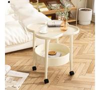 MUMUXIAO Table d'appoint à 2 couches avec roulettes, plateau TV mobile pour petit espace, tables d'appoint de canapé, table d'appoint, bureau debout pour chambre à coucher, salon (beige)