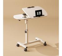 MUMUXIAO Table d'appoint de lit réglable en forme de C avec roulettes coulissantes, table d'appoint pour canapé, ordinateur portable avec roulettes cachées (blanc)