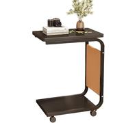 MUMUXIAO Table d'appoint en forme de C avec roulettes, table d'appoint mobile avec sac de rangement, plateau TV industriel, tables de chevet pour lire manger (noir)