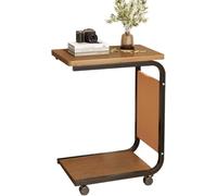 MUMUXIAO Table d'appoint en forme de C avec roulettes, table d'appoint mobile avec sac de rangement, plateau TV industriel, tables de chevet pour lire manger (marron)