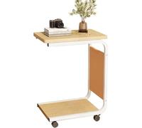 MUMUXIAO Table d'appoint en forme de C avec roulettes, table d'appoint mobile avec sac de rangement, plateau TV industriel, tables de chevet pour lire manger (beige)