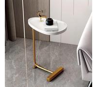 MUMUXIAO Table d'appoint en forme de C pour canapé-lit, bureau debout de 60 cm de hauteur avec roulettes cachées, plateau de boissons, tables de rangement pour manger, lire (blanc/doré)