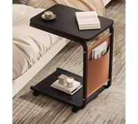 MUMUXIAO Table d'appoint pour canapé-lit avec poche de rangement, table d'appoint en forme de C pour travailler étudier manger, table d'appoint mobile avec roulettes (noir)
