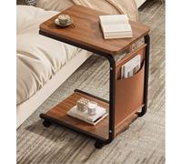MUMUXIAO Table d'appoint pour canapé-lit avec poche de rangement, table d'appoint en forme de C pour travailler étudier manger, table d'appoint mobile avec roulettes (marron)