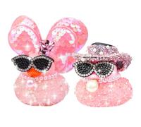 MuMyer Lot de 2 décorations de voiture en forme de canard en caoutchouc avec strass brillants pour tableau de bord de voiture avec mini ailes, chapeau de cowboy, colliers, lunettes de soleil