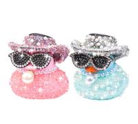 MuMyer Lot de 2 décorations de voiture en forme de canard en strass en forme de canard, accessoires de canard avec mini chapeau de cowboy brillant, collier et lunettes de soleil