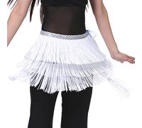 MUNAFIE Foulard de Danse du Ventre et des Hanches, Jupe Courte à Franges sequinées, vêtements pour Femmes pour Halloween Blanc