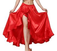 MUNAFIE Jupe Longue élégante en Double Split Satin pour Femme pour Danse du Ventre Robe de Costume Rouge