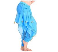 MUNAFIE Sarouel de danse du ventre - Pantalon de costume tribal pour femme, taille haute, tissu extensible doux, bleu ciel, Taille Unique