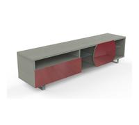 MUNARI meuble TV MK195 jusqu'à 75" Collection CORTINA GAME (Chêne gris / Rouge - bois, Verre et métal)