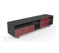 MUNARI meuble TV MK195 jusqu'à 75" Collection CORTINA GAME (Orme foncé / Rouge - bois, Verre et métal)