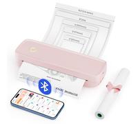 MUNBYN ITP04 Imprimante Thermique A4, Imprimante Portable sans Encre pour Le Voyage, Bluetooth Compatible avec Les Téléphones et Ordinateurs Portables Android et iOS, Rose