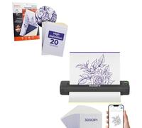 MUNBYN ITP06 300DPI Bundle d'Imprimante à Tatouage Thermique sans Fil avec 20 Pochoirs de Transfert, Compatible avec Smartphone et PC, Inclut 20 Feuilles de Papier Transfert Thermique A4