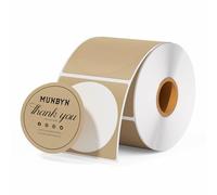 MUNBYN Rouleau de 750 étiquettes Autocollantes Rondes, 2 x 2 Pouces, étiquettes Thermiques Directes de logo, Visuel de Bricolage, Code QR, Plaque Nominative, Adresse/expédition, ménage Papier Kraft