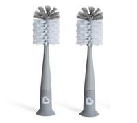 Munchkin Brosse à biberon à poils | Brosse pour bouteille d’eau avec goupillon pour tétine intégré | Brosses de nettoyage Deluxe | Autoportante | Gris | Lot de 2