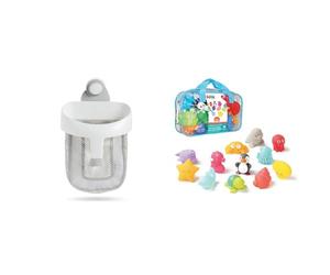 Munchkin Filet de Bain Super Scoop pour Rangement des Jouets, Panier de Bain Amovible & LUDI - 12 animaux marins en plastique. Dès 6 mois. Animaux arroseurs rigolos. Aspergeurs 12 mers