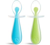 Munchkin Gentle Scoop Cuillères d'apprentissage en silicone pour tout-petits, bleu et vert