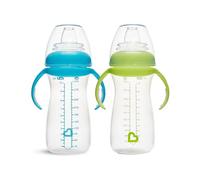 Munchkin Gentle Transition Tasses Bébé | Gobelets transparents pour bébés et tout-petits avec poignées et couvercles | Anti-fuite | Diversification alimentaire | 9m+ | 296 ml | 2pack| Bleu/Vert