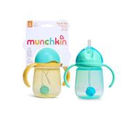 Munchkin Gobelet Bébé Tip and Sip | 2 Pack | 6m+ | Paille Pondérée | Bleu/Jaune