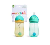 Munchkin Gobelet Paille Bébé Tip and Sip | 2Pack | 12m+ | 296 ml | Bleu/Jaune
