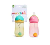 Munchkin Gobelet Paille Bébé Tip and Sip | 2Pack | 12m+ | 296 ml | Rose/Jaune