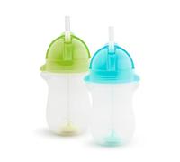 Munchkin Ensemble Tasses à Paille Click Lock Tip & Sip | Tasses Sippy Bébé & Tout-Petit avec Pailles | Sans BPA | Non-Déversement | Pailles Lestées | Tasses Enfants |296 ml | Pack de 2 | Vert/Bleu