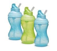 Munchkin Mighty Grip Tasse | Biberon d’apprentissage pour tout-petits et bébés avec paille | Sans BPA | Anti-fuite | Étanche | Gobelet de sevrage à partir de 12 mois | 296 ml | Lot de 3 | Bleu & Vert