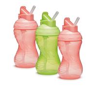 Munchkin Mighty Grip Cups with Straw | Trainer Toddler & Baby Bottle with Straw| BPA Free | Non Spill |Leakproof | Baby Weaning Cup from 12+ Months |Toddler Bottle 10oz/296ml| 3 Pack | Pink & Green