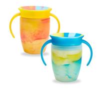 Munchkin Miracle 360 6+ Month 7oz Baby Sippy Cups (2-Pack). Trainer Cup, Spill-Free, Dishwasher-Safe Baby Water Bottle with Easy-Grip Handles. (Blue/Yellow)