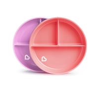 Munchkin Set de Plates Divisées Bébé | Assiette Bébé & Tout-Petit avec Compartiments pour Diversification | Assiette Ventouse pour Enfants à partir de 6 Mois | Sans BPA | Pack de 2 | Rose/Violet