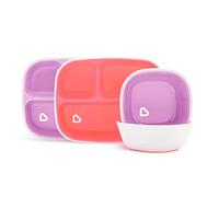 Munchkin Splash 4 Piece Toddler Divided Plate and Bowl Dining Set| Baby Feeding Set with 2 Baby Plates & 2 Baby Bowls| Baby Weaning Set with Dishes| Baby Plate Set 6+ Months, BPA Free - Pink/Purple