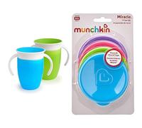 Munchkin Tasse d'Apprentissage Miracle 360 - Gobelet Bébé Antifuites avec Poignées, sans BPA, 207 ml - Lot de 2 Bleu/Vert & Couvercles 360° - Lot de 4