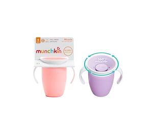 Munchkin Tasses d'apprentissage Miracle 360 | Tasses de sevrage Bébé & Tout-Petits | Sans BPA | Sans Déversement | Étanche | 2 Pack | 7oz/207ml | Rose/Violet